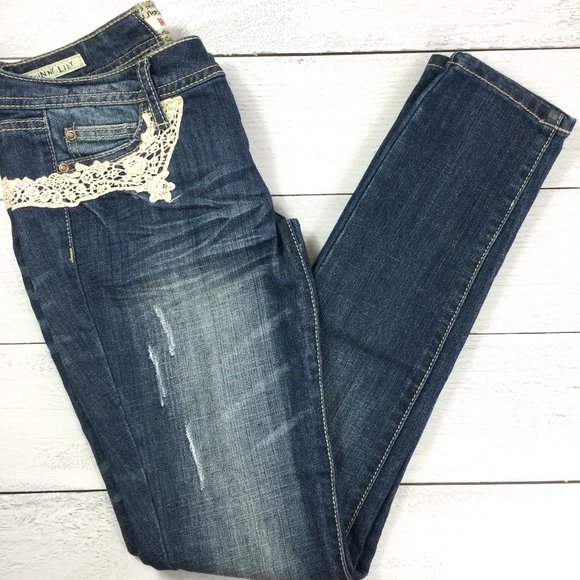 Hot Kiss Denim - Hot Kiss Skinny Lily, White Lace Details, Size 5